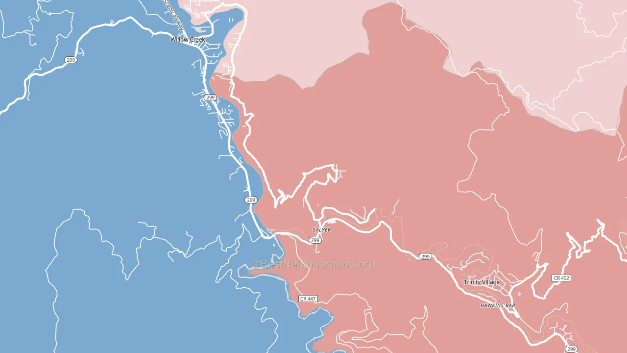 Salyer, CA block-group political-lean map