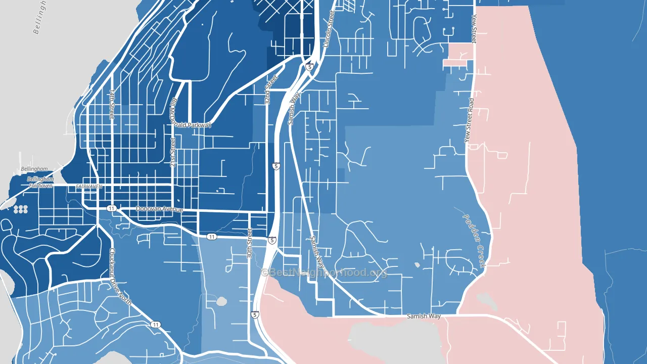 Samish Hill, Bellingham, WA block-group political-lean map