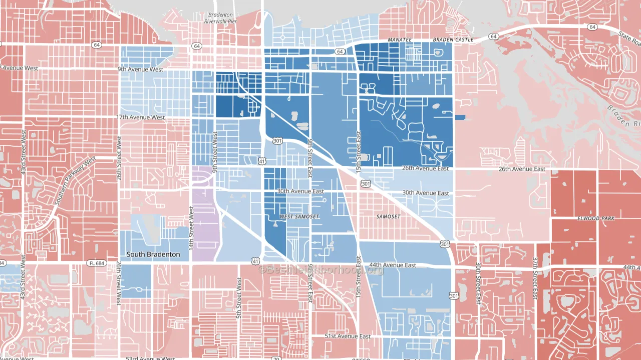 Samoset, Bradenton, FL block-group political-lean map