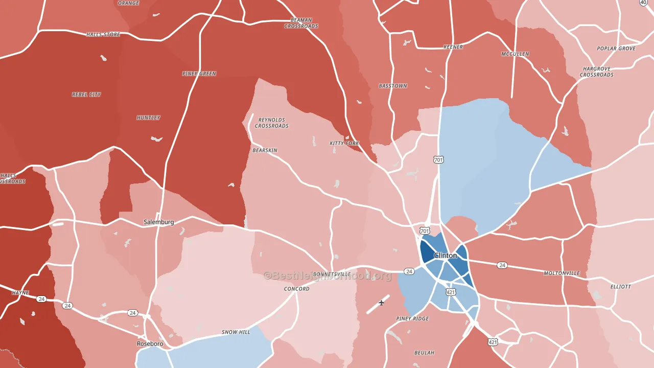 Sampson County, NC block-group political-lean map