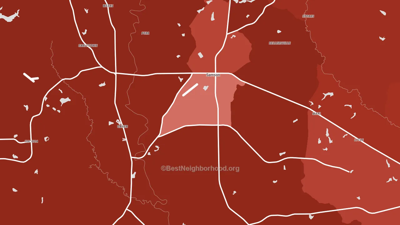 Samson, AL block-group political-lean map