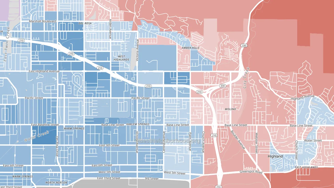 San Andreas, Highland, CA block-group political-lean map