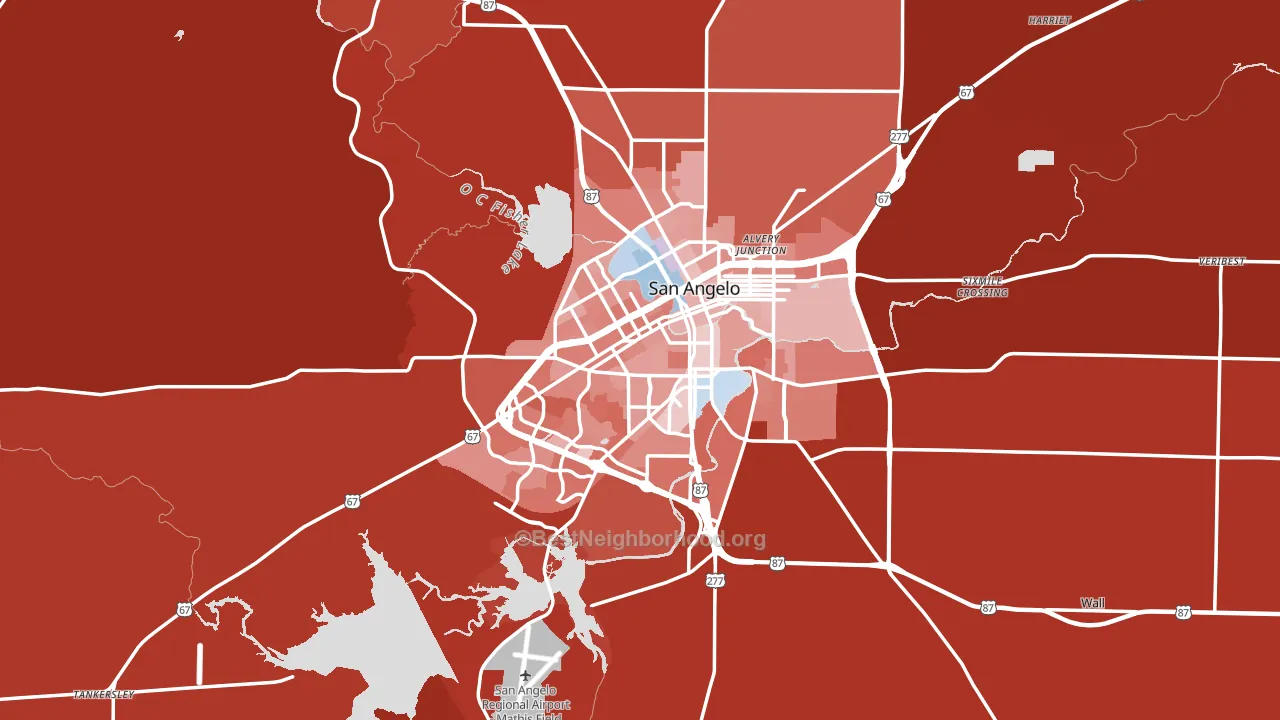 San Angelo, TX block-group political-lean map