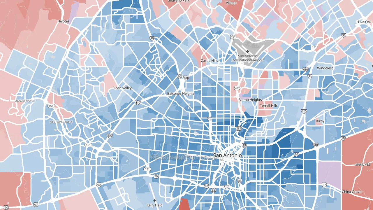 San Antonio, TX block-group political-lean map