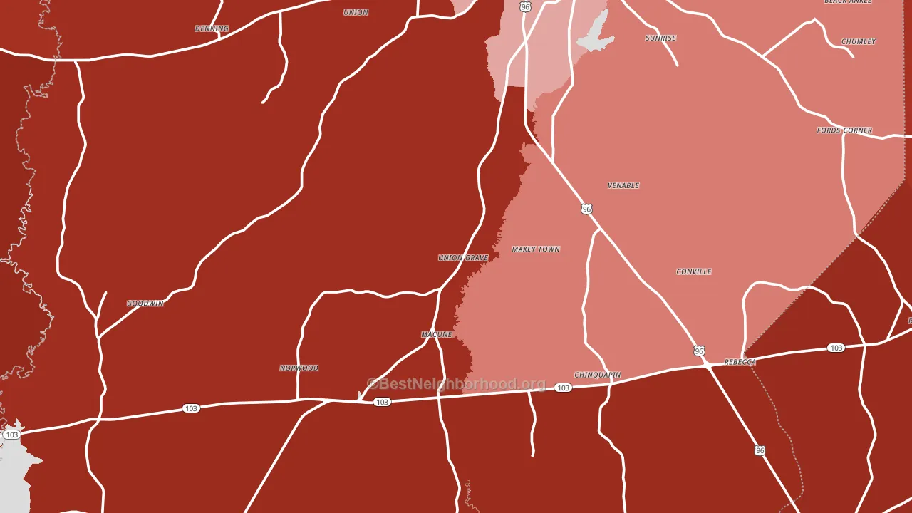 San Augustine County, TX block-group political-lean map
