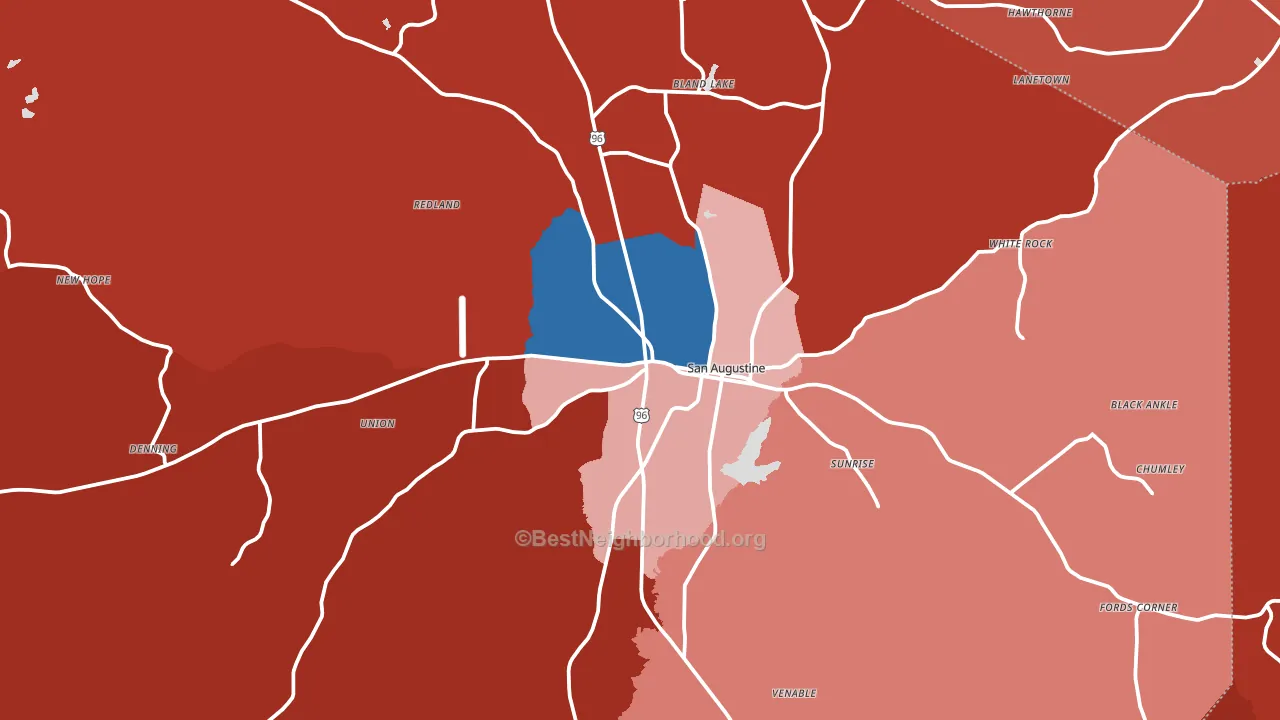 San Augustine, TX block-group political-lean map