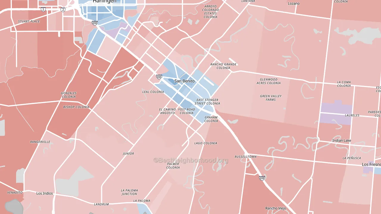San Benito, TX block-group political-lean map