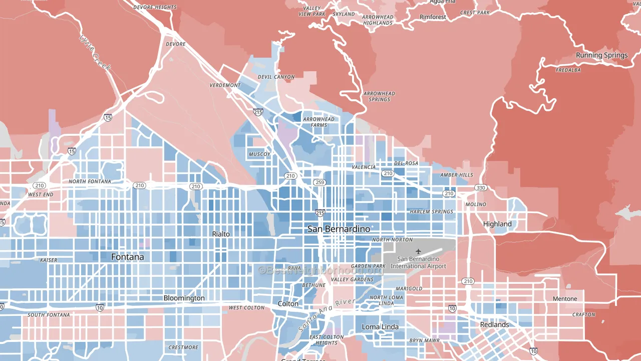San Bernardino, CA block-group political-lean map