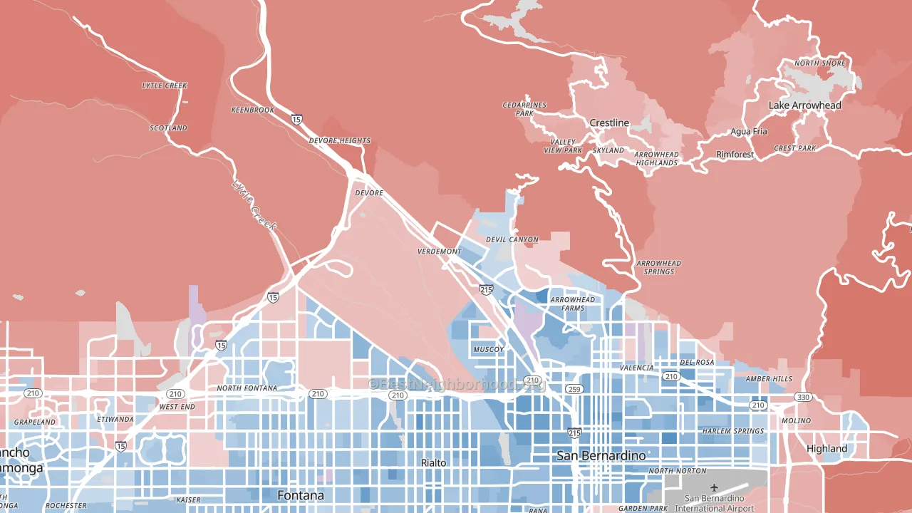 San Bernardino County, CA block-group political-lean map