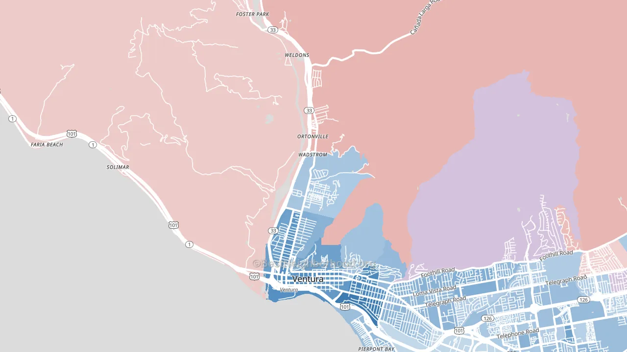 San Buenaventura, CA block-group political-lean map