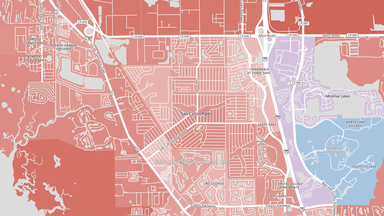 San Carlos Park, FL block-group political-lean map