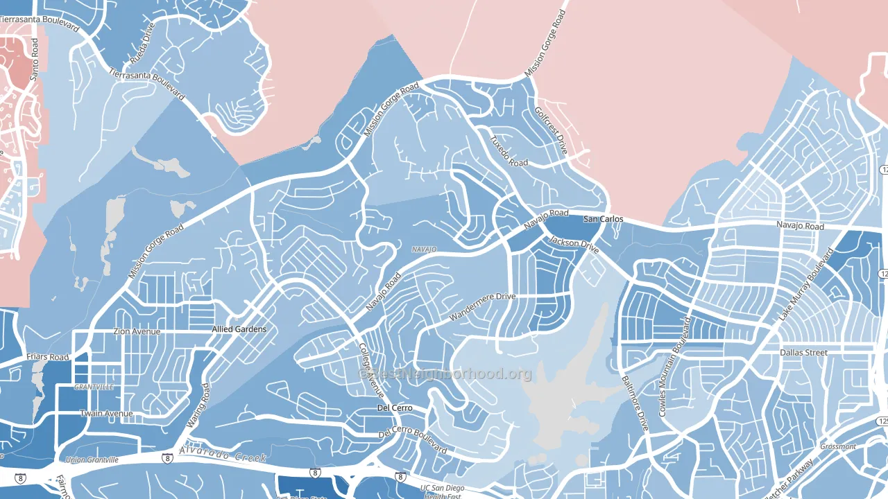 San Carlos, San Diego, CA block-group political-lean map