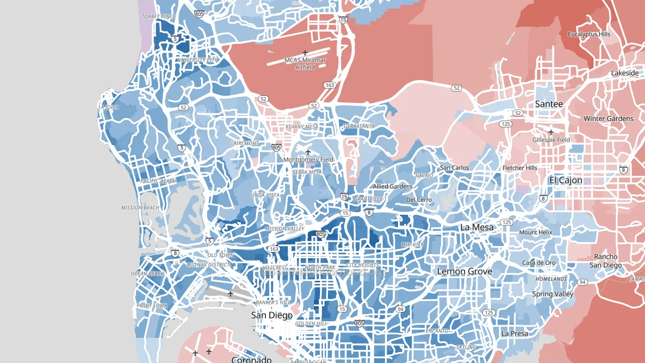 San Diego, CA block-group political-lean map