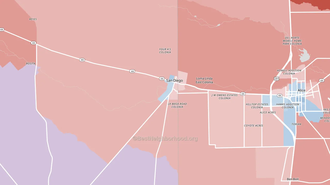 San Diego, TX block-group political-lean map