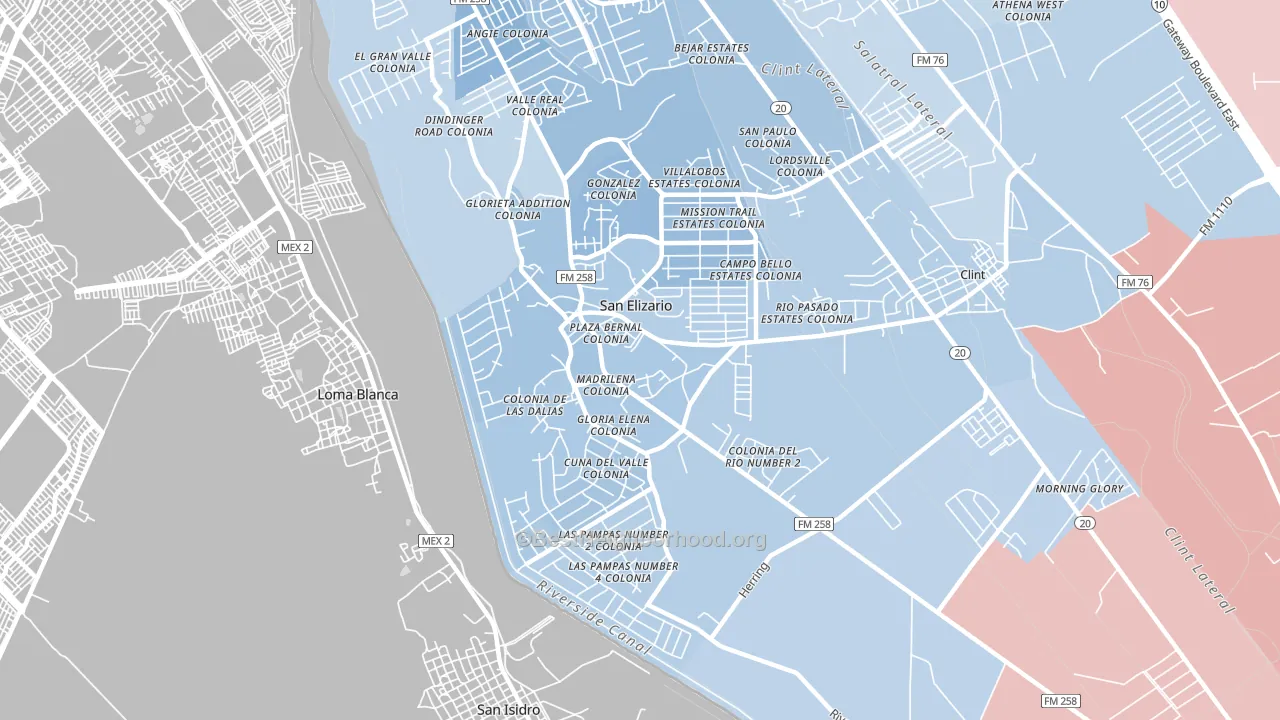 San Elizario, TX block-group political-lean map