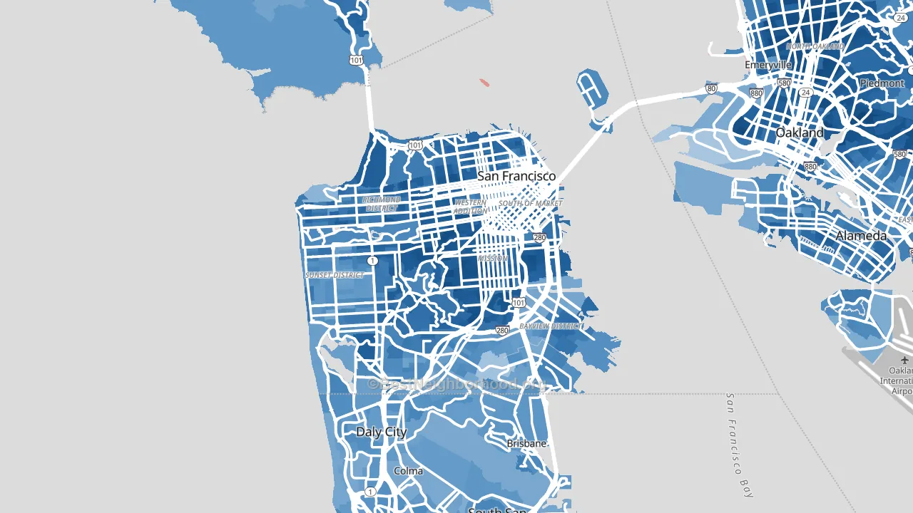 San Francisco County, CA block-group political-lean map