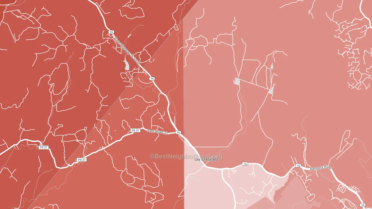 San Geronimo, TX block-group political-lean map