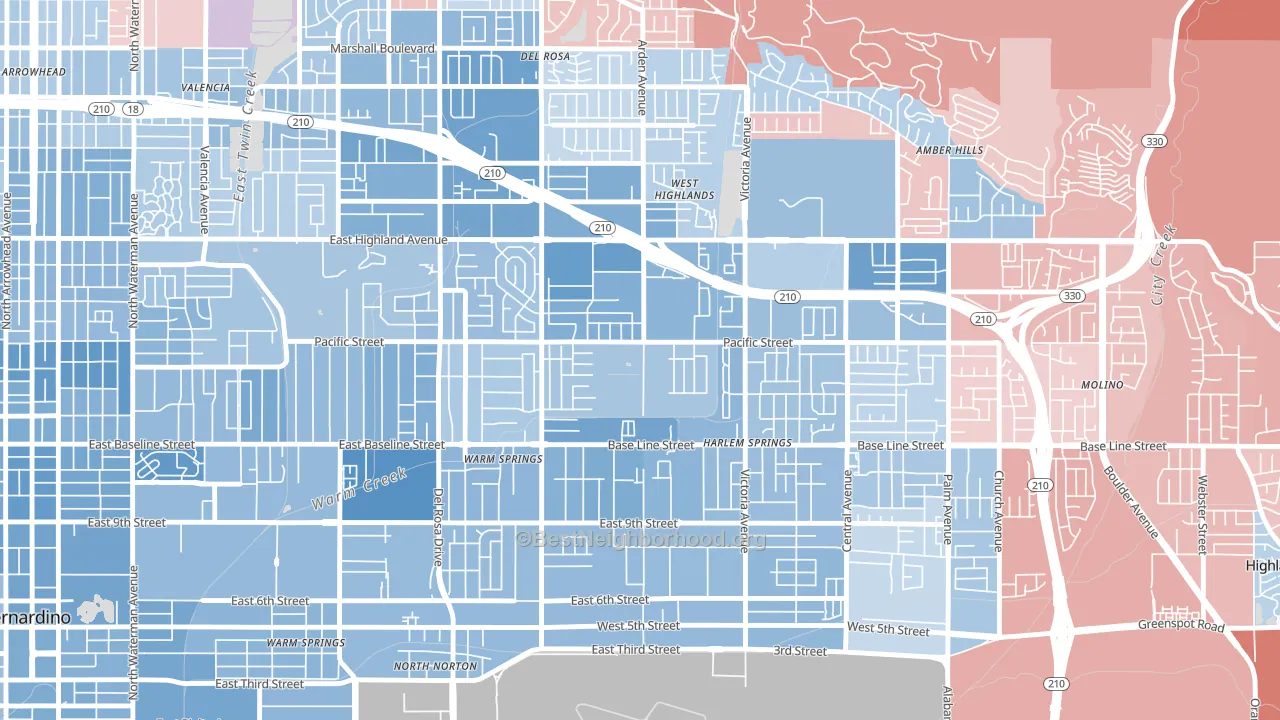 San Gorgonio, Highland, CA block-group political-lean map