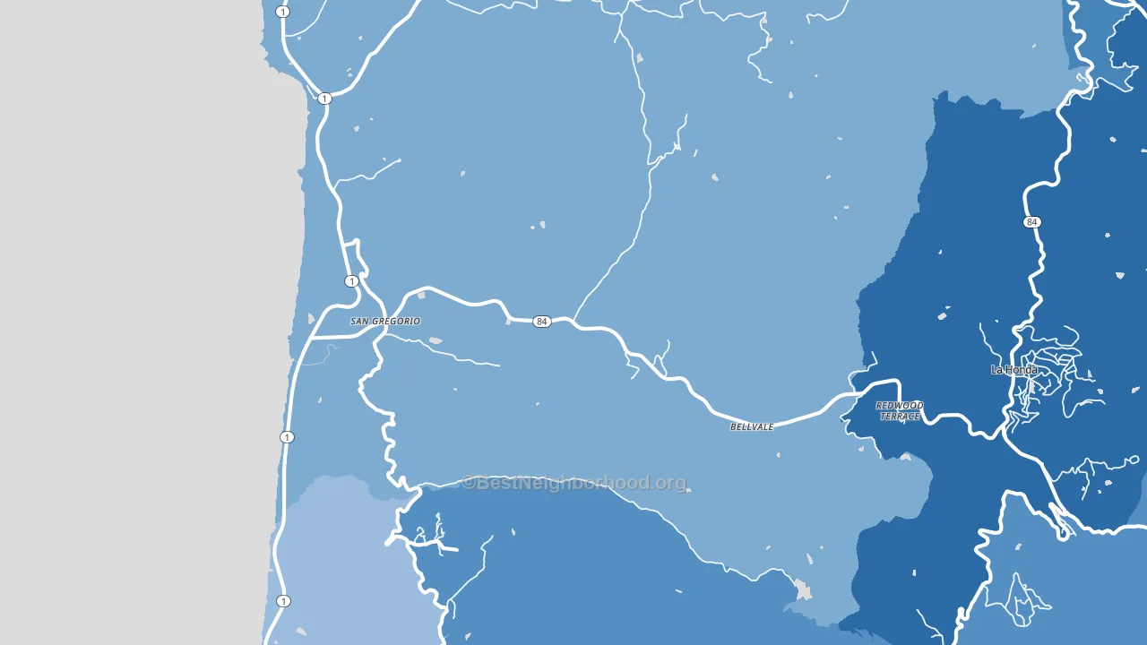 San Gregorio, CA block-group political-lean map