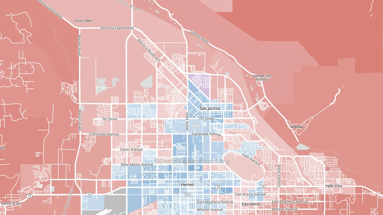 San Jacinto, CA block-group political-lean map