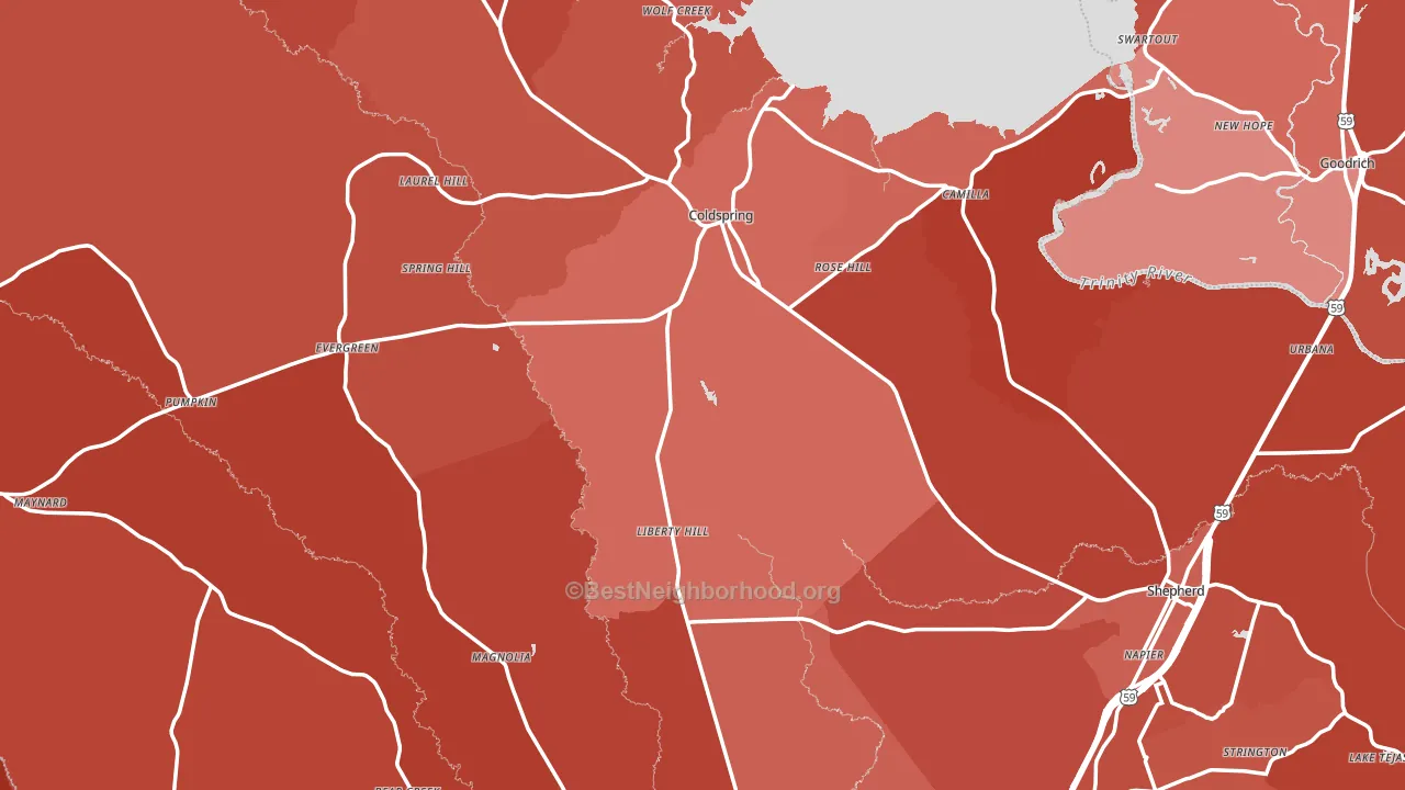 San Jacinto County, TX block-group political-lean map
