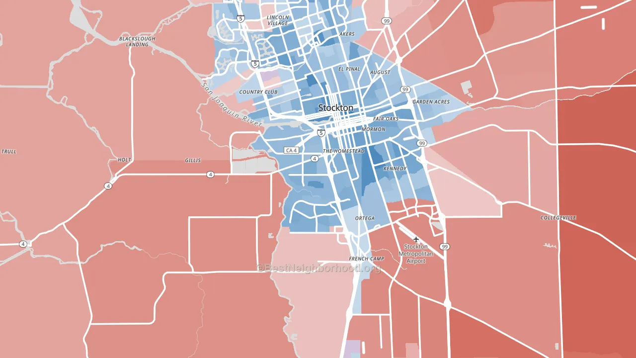 San Joaquin County, CA block-group political-lean map