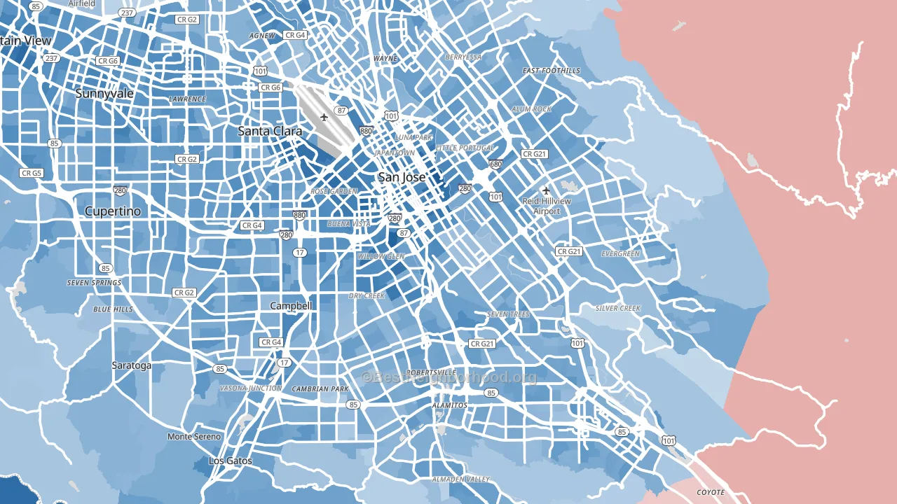 San Jose, CA block-group political-lean map