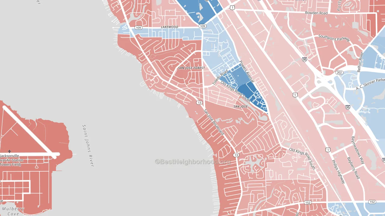 San Jose Forest, Jacksonville, FL block-group political-lean map
