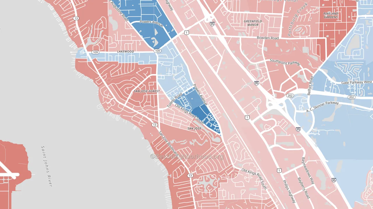 San Jose, Jacksonville, FL block-group political-lean map