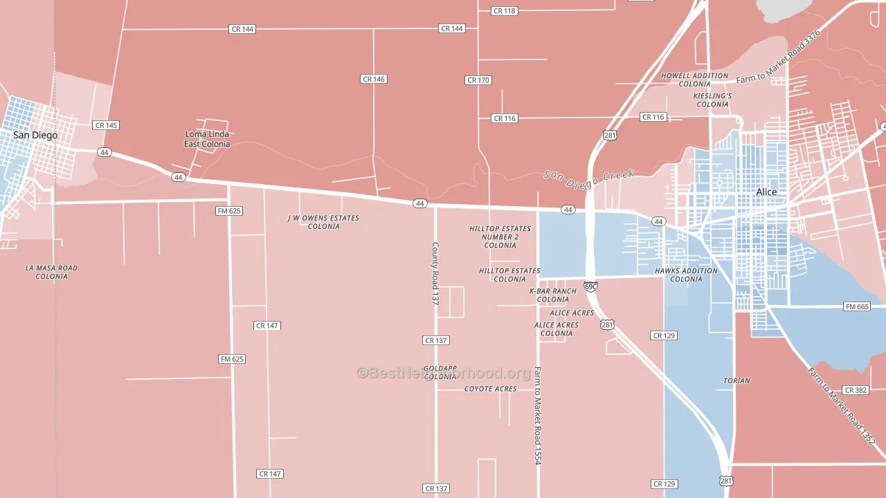 San Jose, TX block-group political-lean map