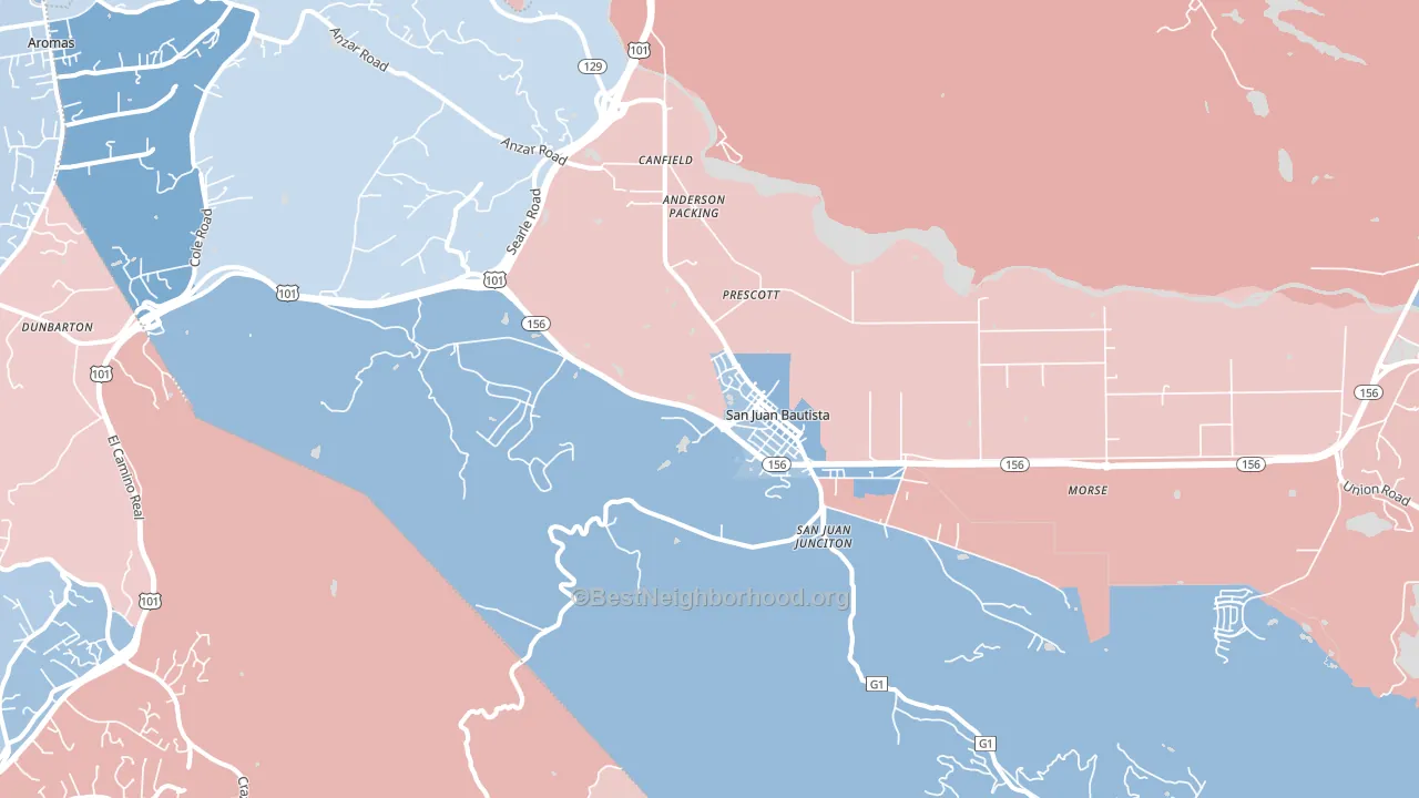 San Juan Bautista, CA block-group political-lean map