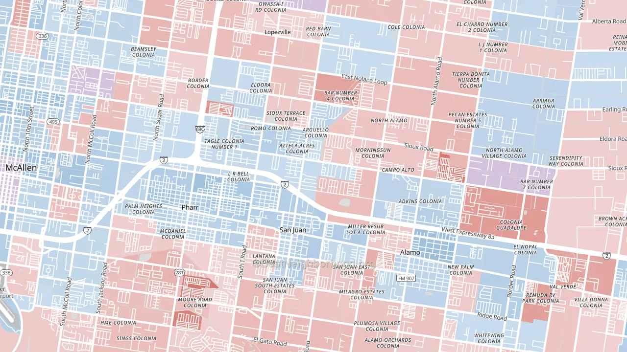 San Juan, TX block-group political-lean map