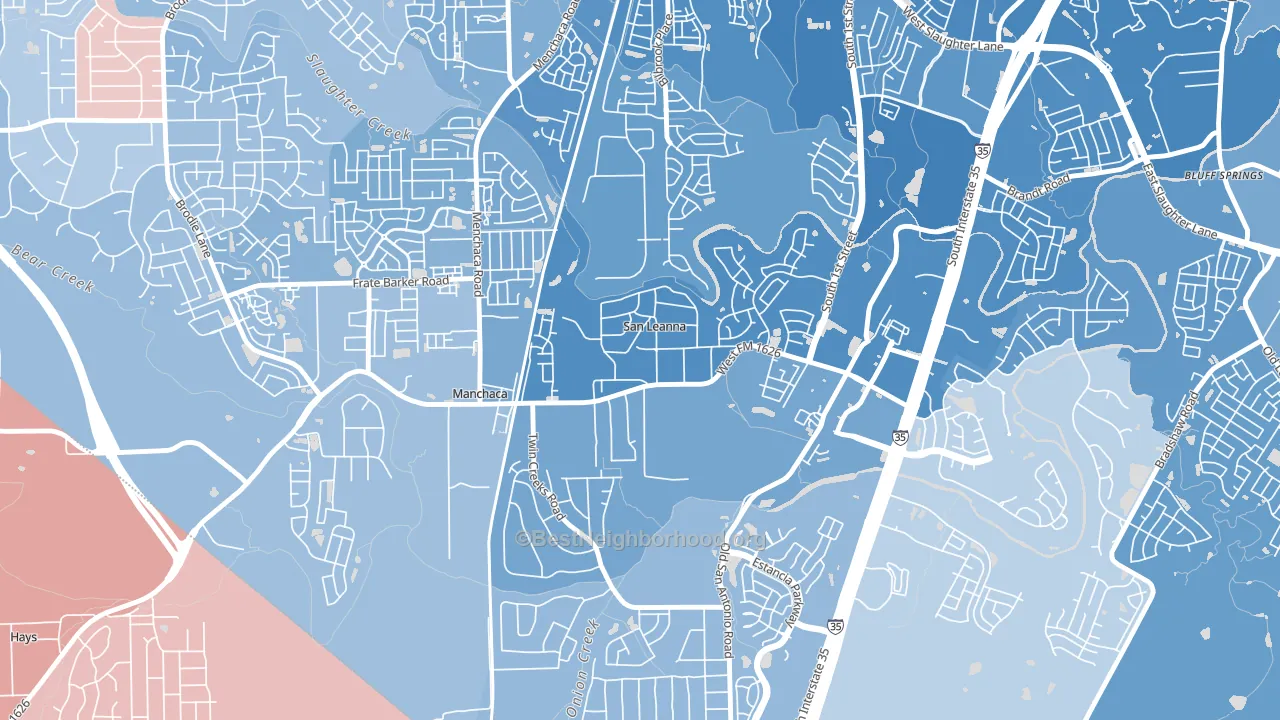 San Leanna, TX block-group political-lean map