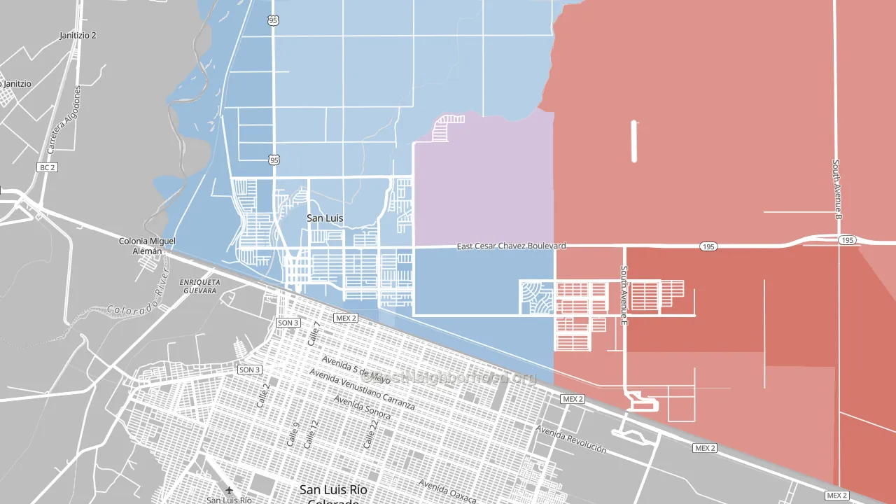 San Luis, AZ block-group political-lean map