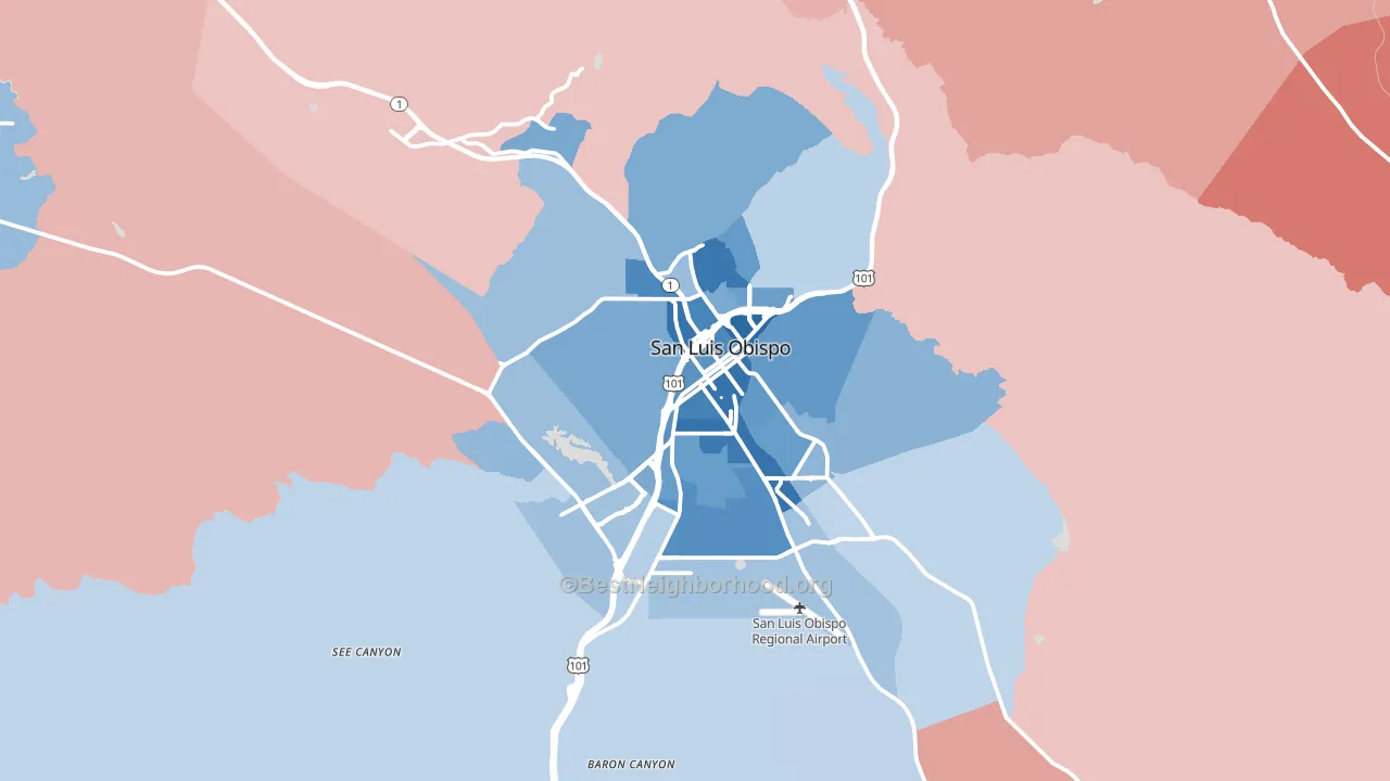San Luis Obispo, CA block-group political-lean map