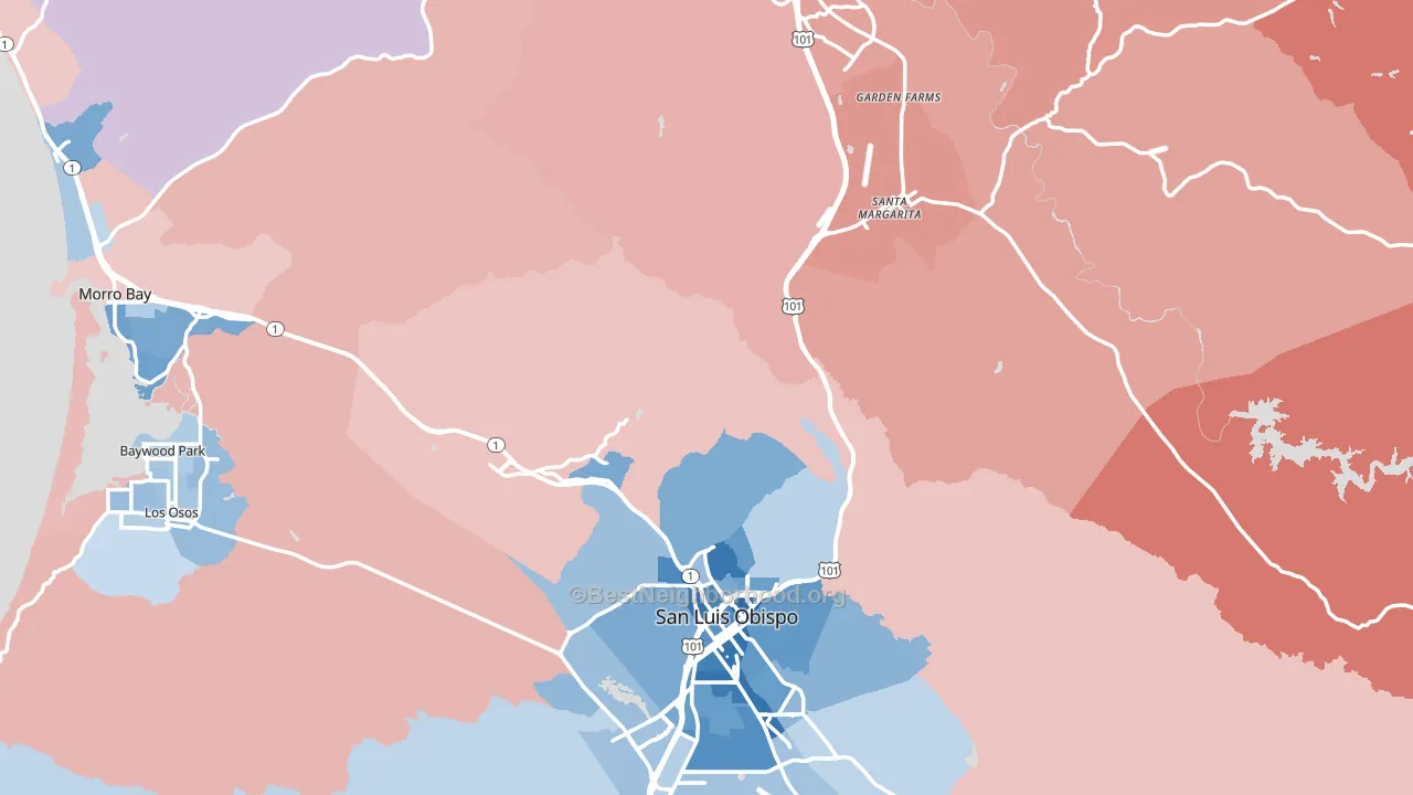 San Luis Obispo County, CA block-group political-lean map