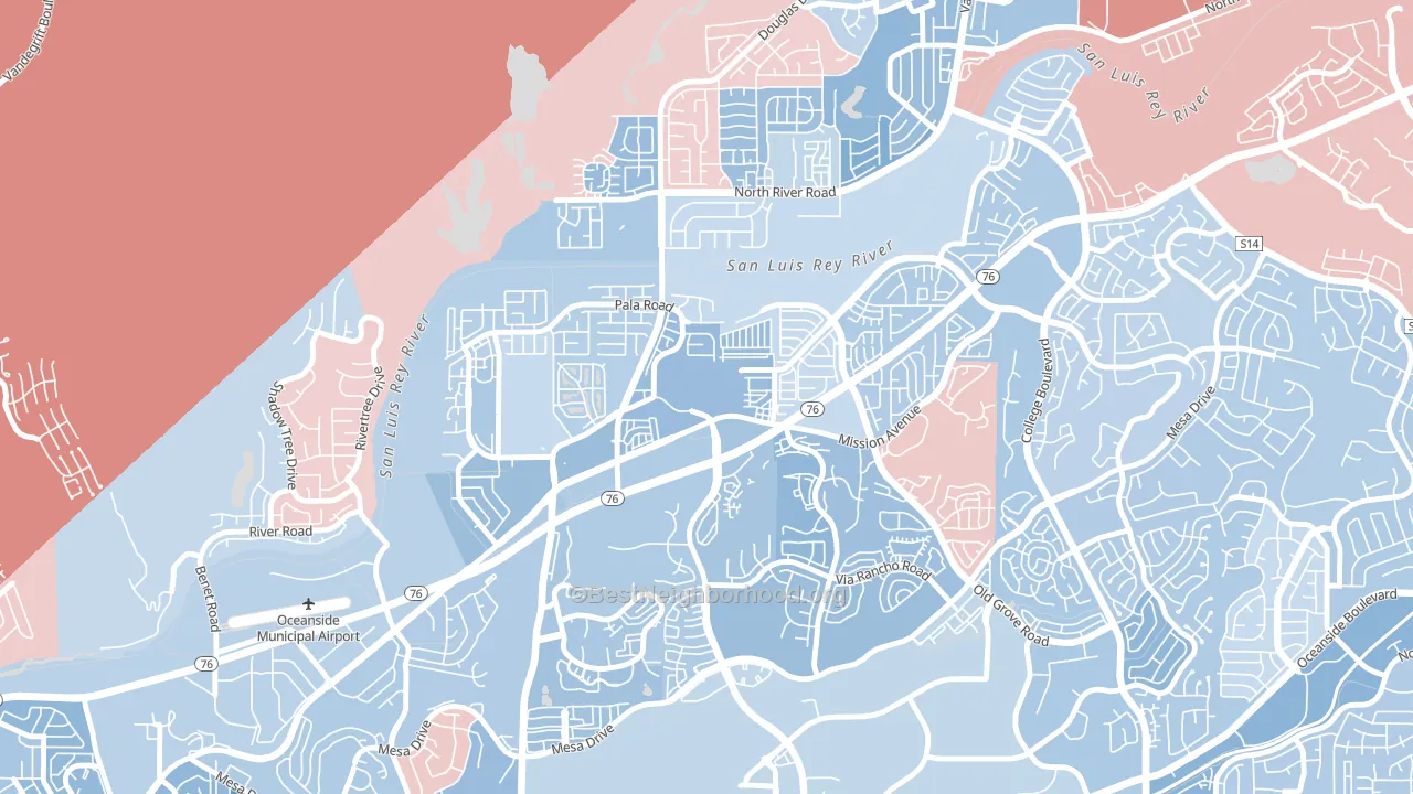 San Luis Rey, Oceanside, CA block-group political-lean map
