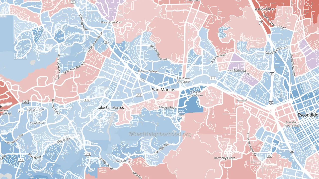 San Marcos, CA block-group political-lean map