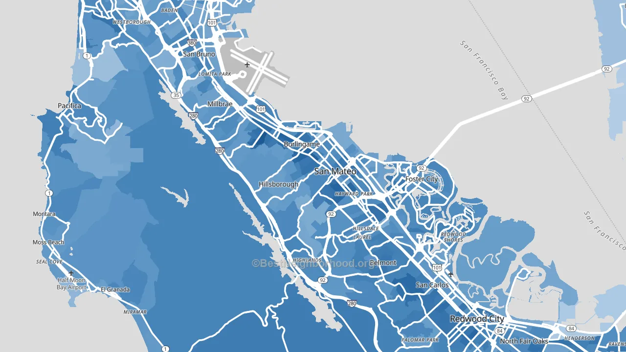 San Mateo County, CA block-group political-lean map