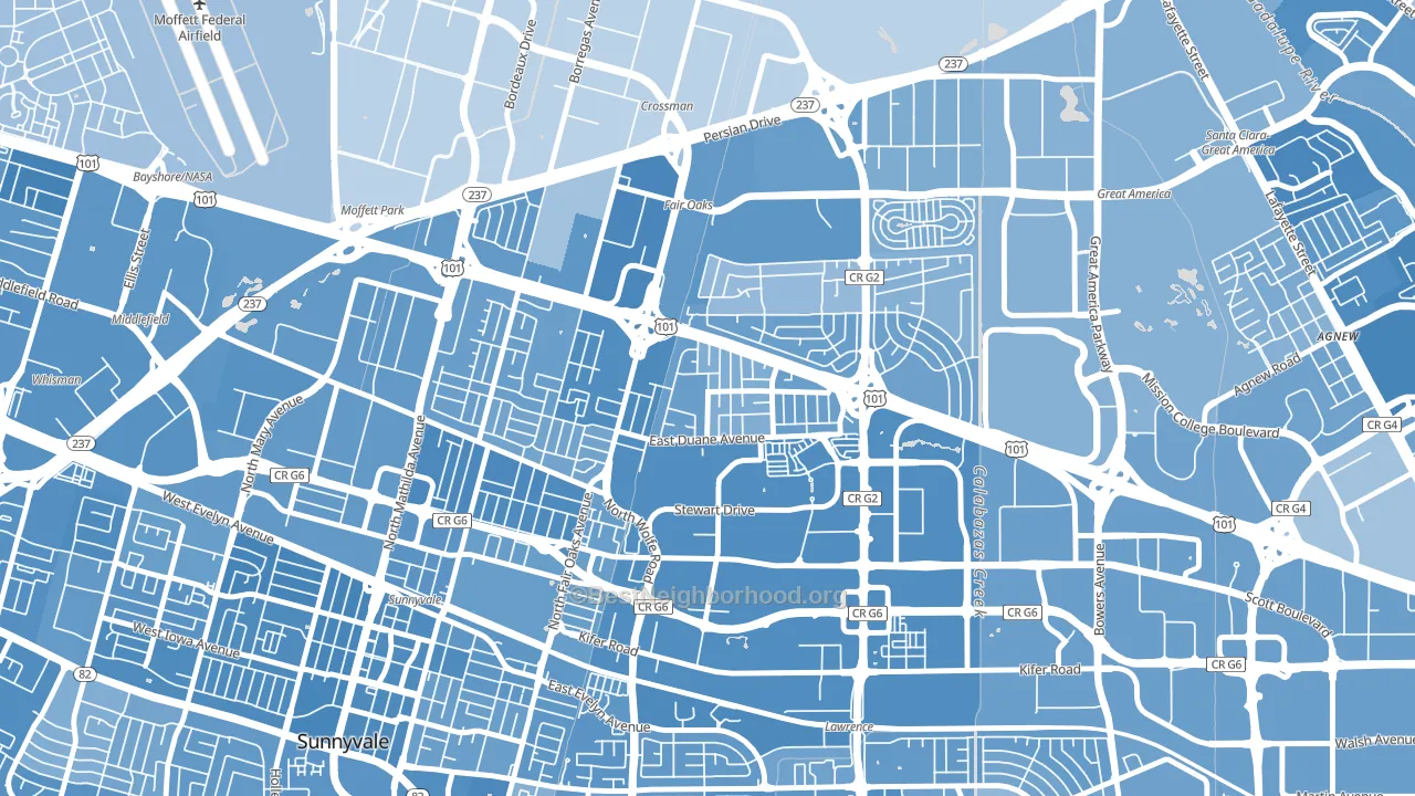 San Miguel, Sunnyvale, CA block-group political-lean map