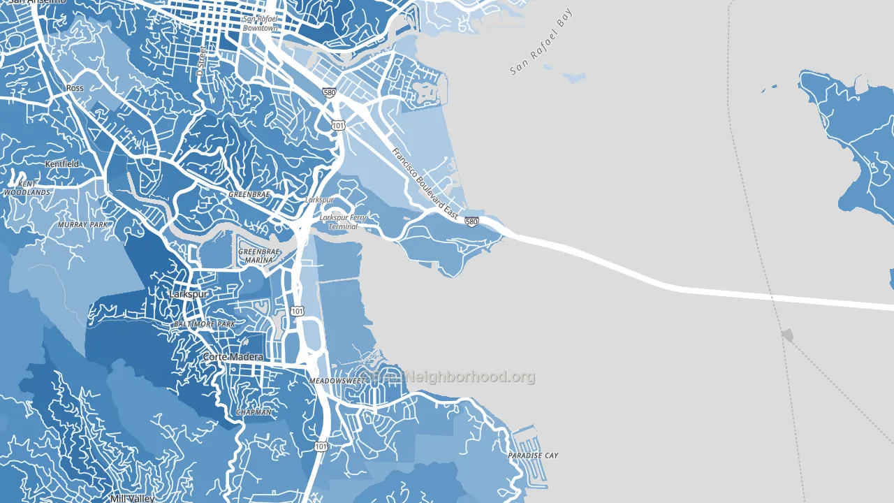 San Quentin, CA block-group political-lean map