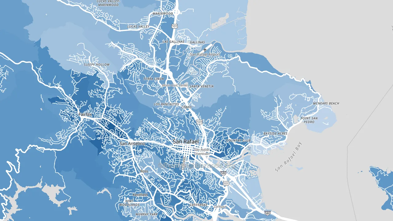 San Rafael, CA block-group political-lean map