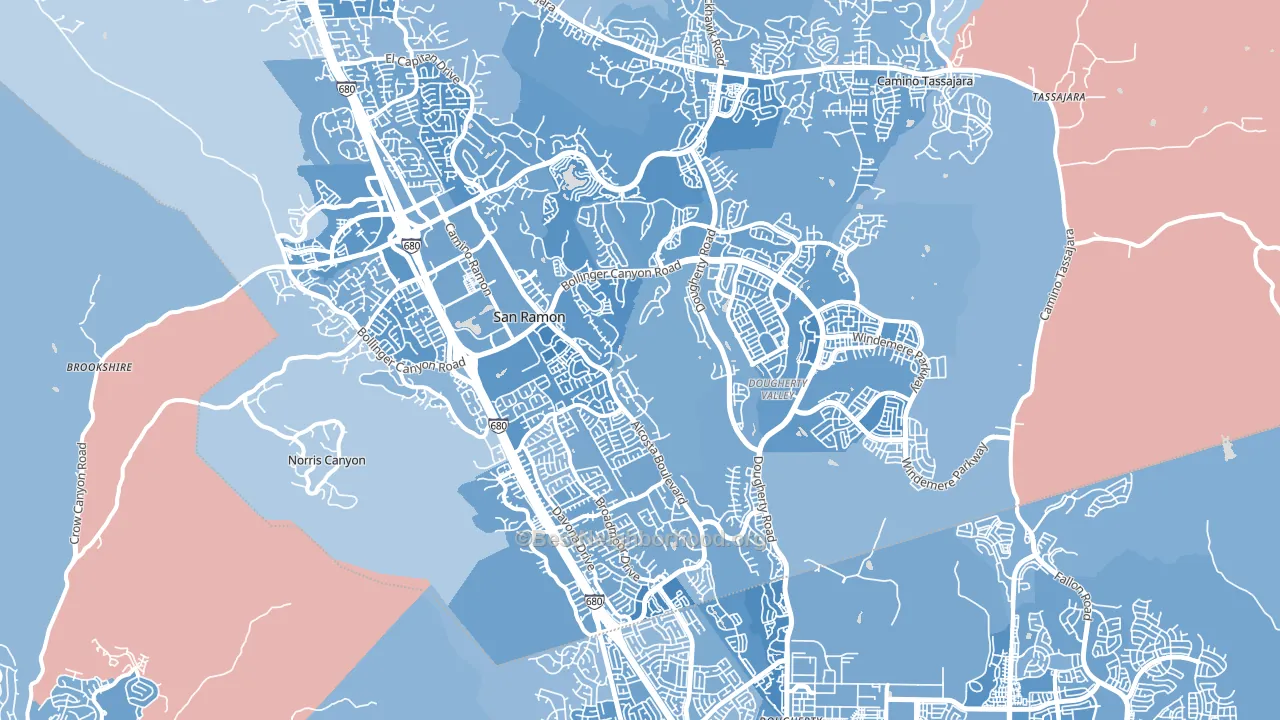 San Ramon, CA block-group political-lean map