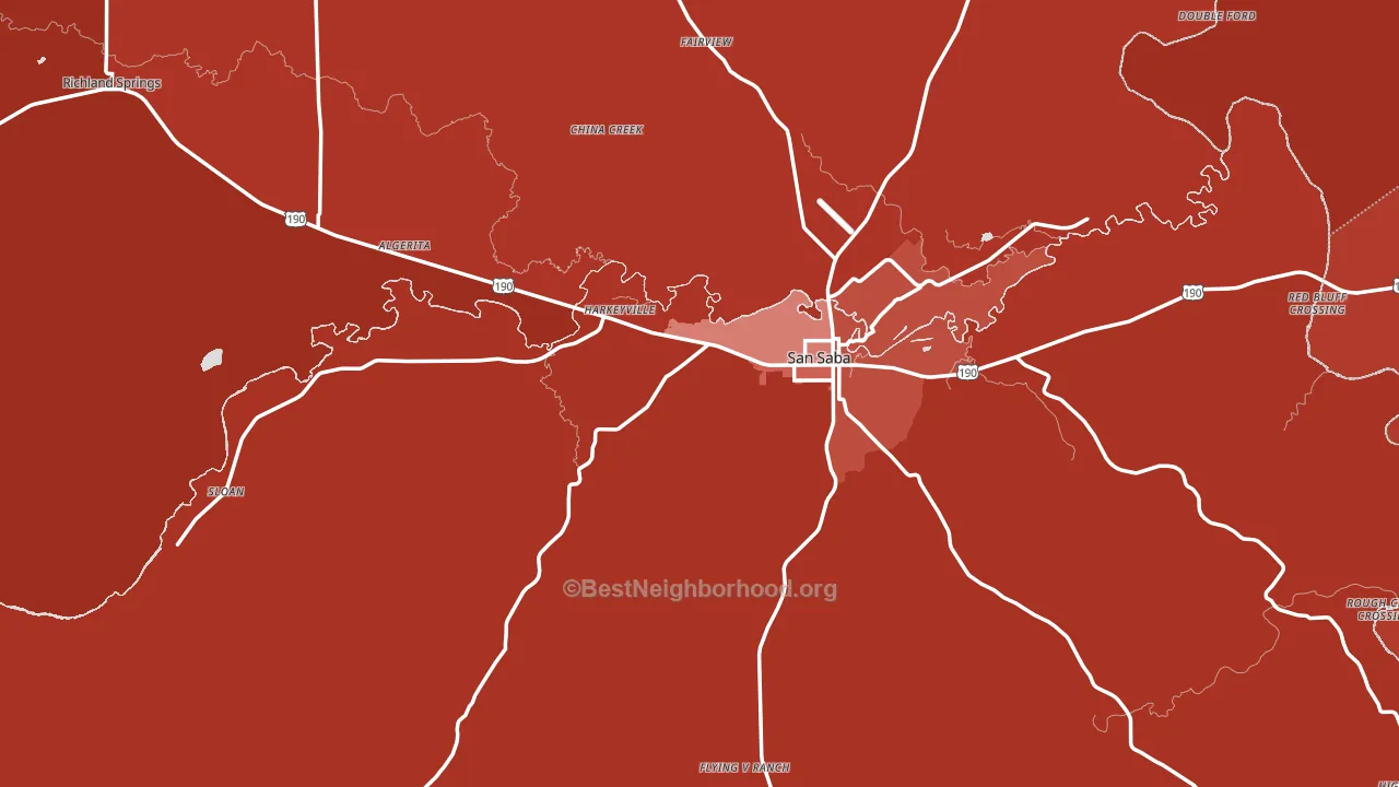 San Saba County, TX block-group political-lean map