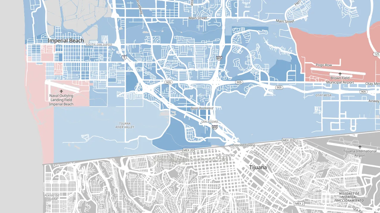San Ysidro, CA block-group political-lean map