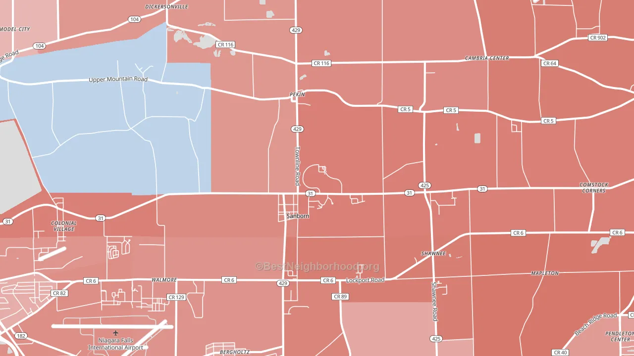 Sanborn, NY block-group political-lean map
