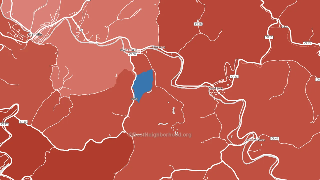 Sand Fork, WV block-group political-lean map