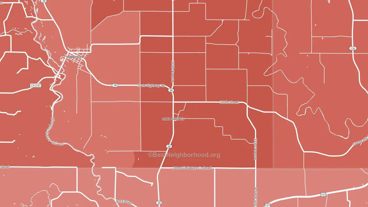 Sand Springs, IA block-group political-lean map