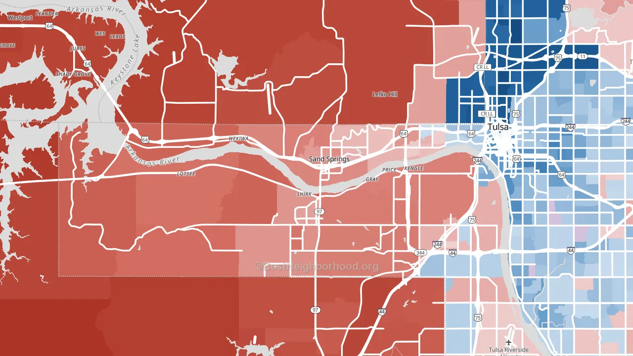 Sand Springs, OK block-group political-lean map
