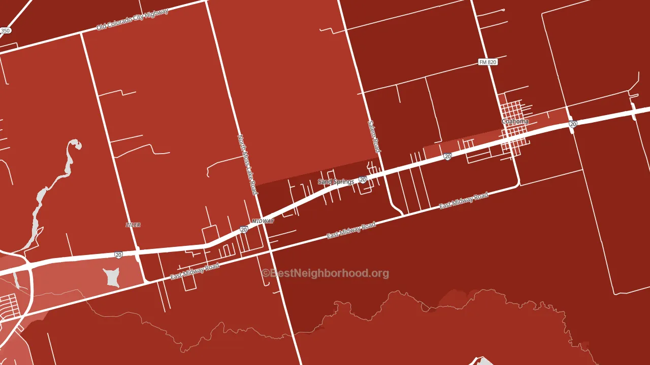 Sand Springs, TX block-group political-lean map